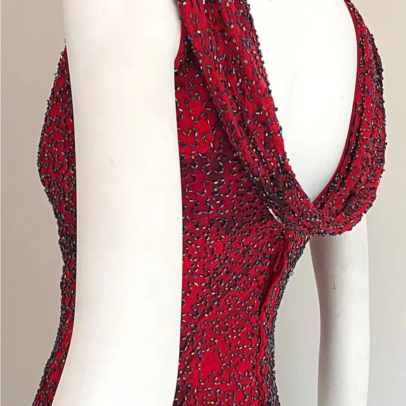 Andretta Donatello SILK red hand-beaded top VINTAGE 1990 XS -S ABSTRACT Roses - Picture 2 of 14